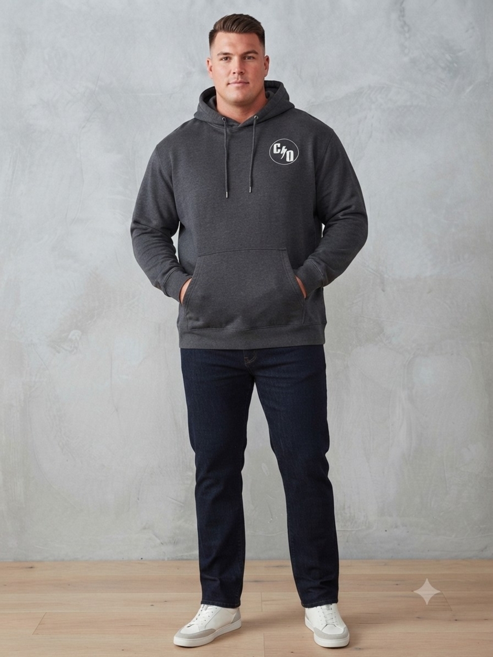 (2) Men's Charcoal Pullover Hoodie with Small Chest Emblem